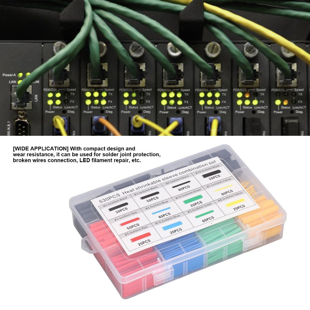 530Pcs Insulation Heat Shrink Tubing Kit 2:1 Shrink Ratio Heat Shrinkable Sleeve  Marine