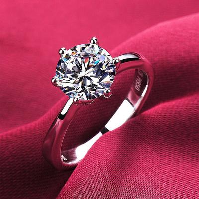 Med sertifikat Never Fade 18 K hvitt gull Ring for kvinner Solitaire 2.0ct runde kuttet Zirconia Diamond Wedding Band Brude smykker