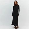 Elegant Solid Ribbed Knitted Maxi Dress Women Slim Casual Waistband Round Neck Long Sleeve Lace Up A-line Dresses 2023 Autumn Lady Streetwear Robe