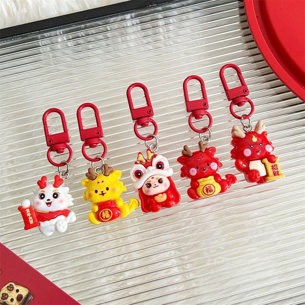Dancing Lion Zodiac Dragon Keychain Resin Chinese Style Keyring Fashion Lion Dance Pendant  Couple