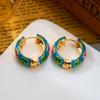 Vintage Colorful Enamel Flower Chunky Hoop Earrings For Women Gold Color Daisy Flower Circle Huggie Earring Party Jewelry