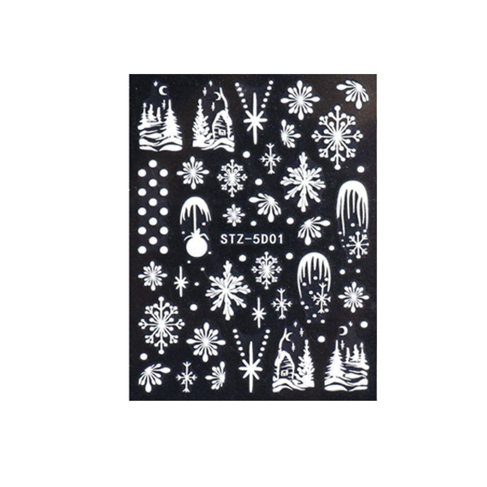 Nail Art Decorations Winter White New Year Design 5D Embossed Christmas Nail Sticker Snowflakes