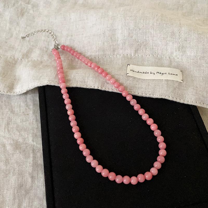 Exquisite 4 6 8Mm Beads Pink Blue Natural Stone Beaded Necklace For Women Simple Chokers Daily Party Jewelry Gift
