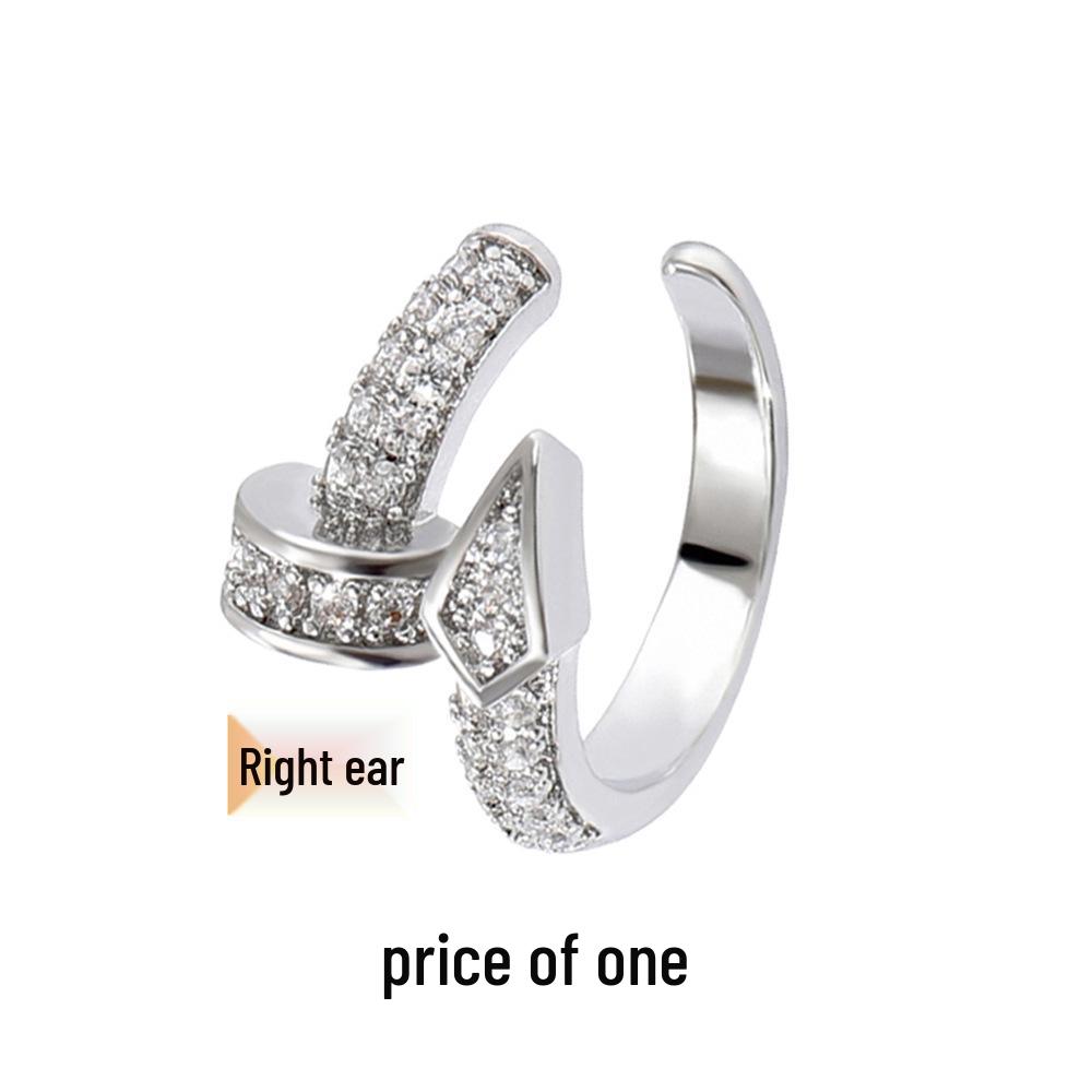 Zirconia Double-Layer Rhinestone Cross Chain No-Piercing Star Ear Cuff for Women