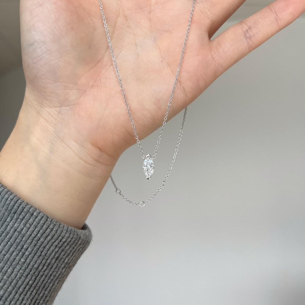 Mo Sang Sterling Silver Marquise 1 Carat D Color Women's Necklace – Elegant Design for Weddings & Banquets