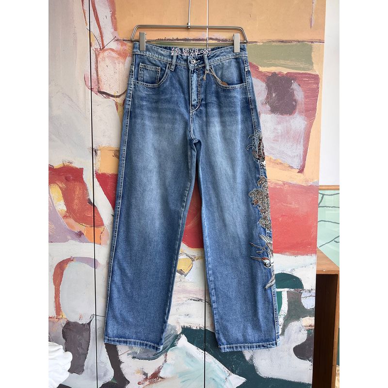 Foreign Trade Original Order Nin * Thhallidleconsult Koi, Red-Crowned Crane and Flower Jeans D4 1253
