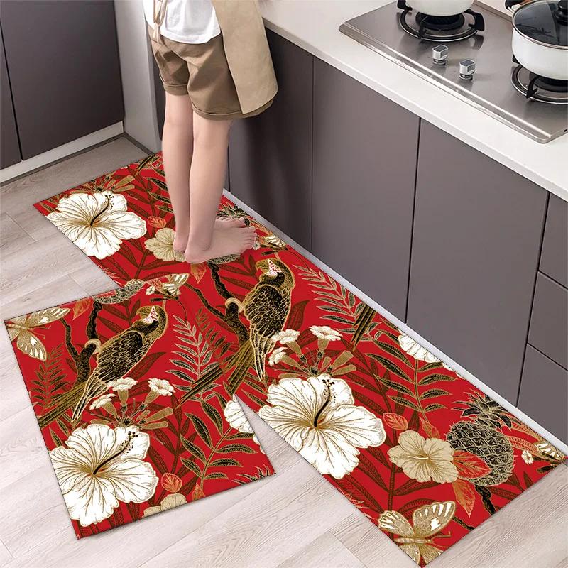 Simple Flower Kitchen Mat Bedroom Bedside Mat Entrance Door Mats Kitchen Mats for Floor Absorbant Waterproof Bathroom Carpet
