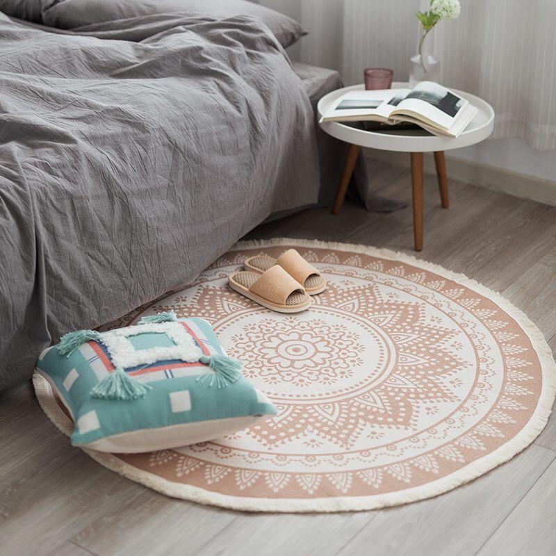 Nordic Cotton and Linen Floor Mat Ethnic Style Round Carpet Doormat Foot Mat Entry Bedroom Non-slip Mat Bohemian
