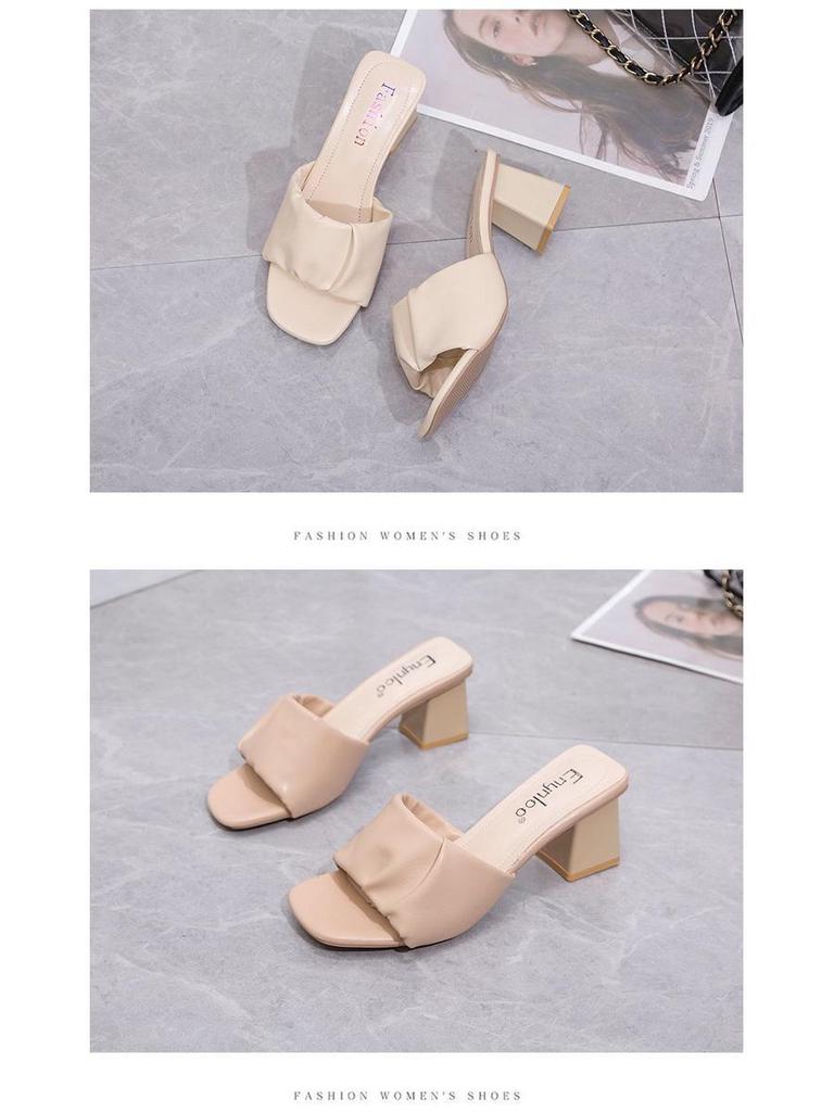 Women's High Heel Chunky Square Toe Mules - 2022 Spring/Summer Korean Style Trend