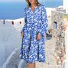 Women's V-Neck Flowing Layered Bohemian Long Sleeve Floral Print Dress