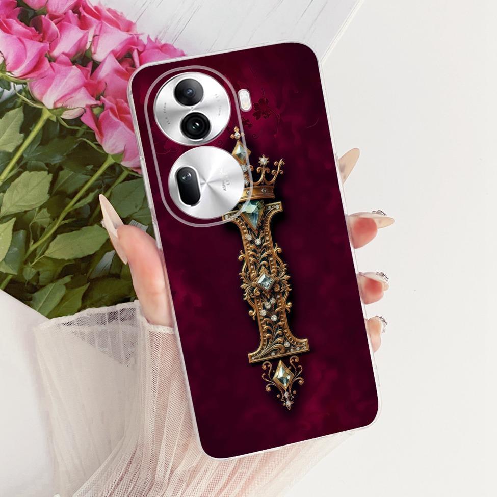 Clear For Oppo Reno 11Pro 5G CPH2607 Cover For Oppo Reno 11 Pro 5G Case Luxury Crown A-Z Letters 2D Flat Pattern Soft Phone Case