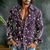 Men's Artistic Wildflower Herbal Long Sleeve Shirt in Rice White Same Color Plant Printed Collar Casual Shirt