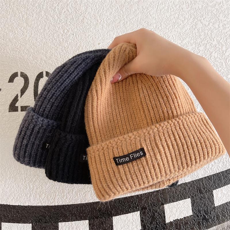 Couple Autumn and Winter Warm Knitted Hat Street Style Patch Wool Hat Women Korean Style Ins Versatile Autumn Ear Protection Hat