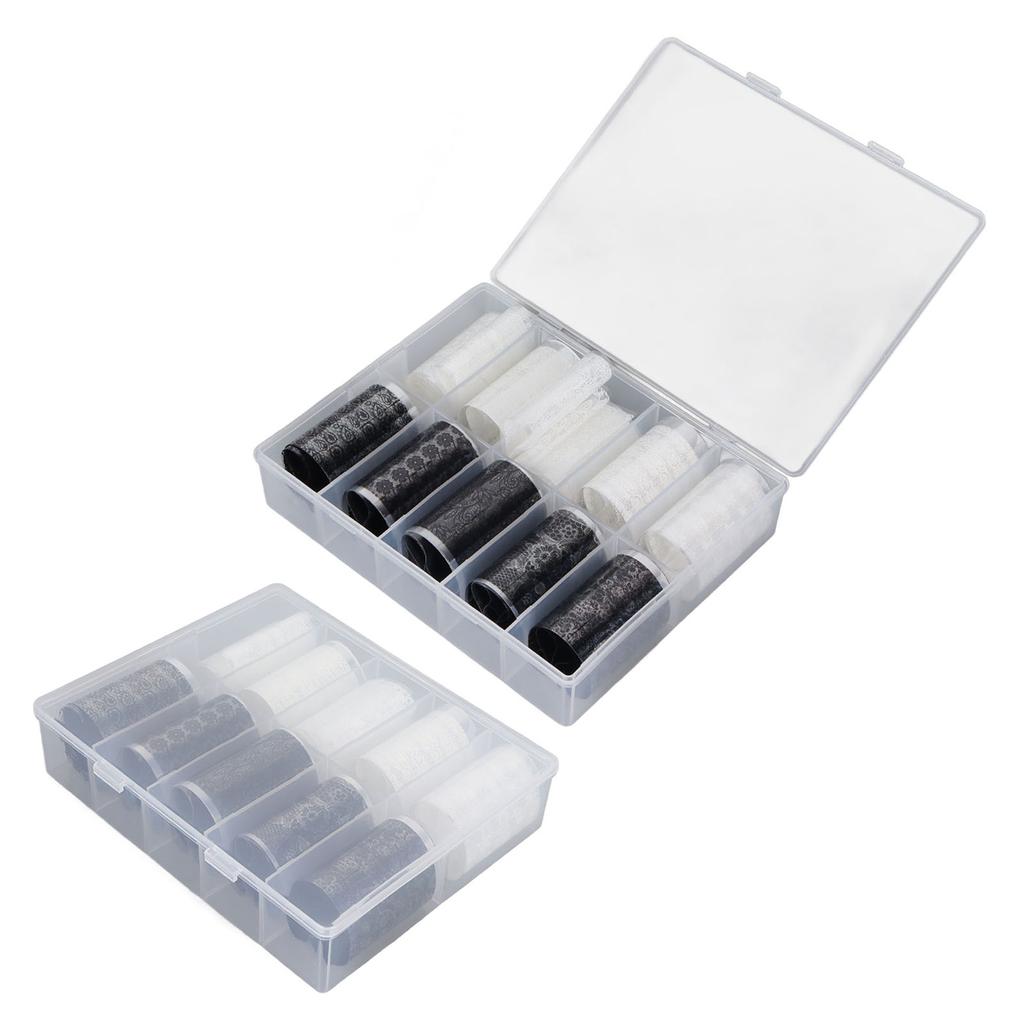 2 Bottles 10 Grid Nail Foil Transfer Stickers Black White Lace Nail Art Foil Designs Nail Lace Stickers
