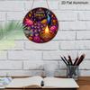 2D Flat, 1pc Round Aluminum Wall Hanging Ornament, Happy Diwali Colorful Peacock Gemstone Diya Lotus Marigold Printed Plaque, Wealth Fortune Blessing