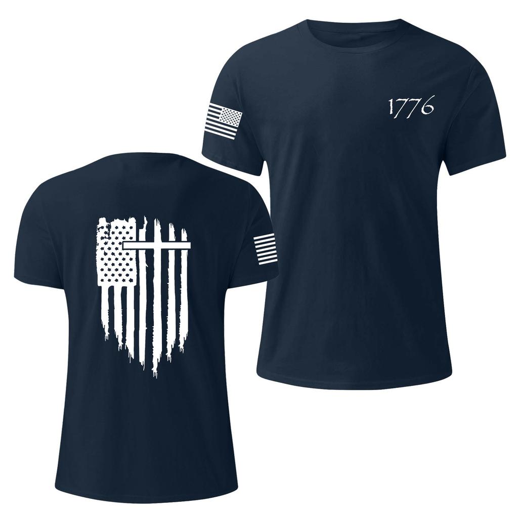 Men's Fashionable Casual Independence Day Printed Round Neck Short Sleeve T-Shirt Top