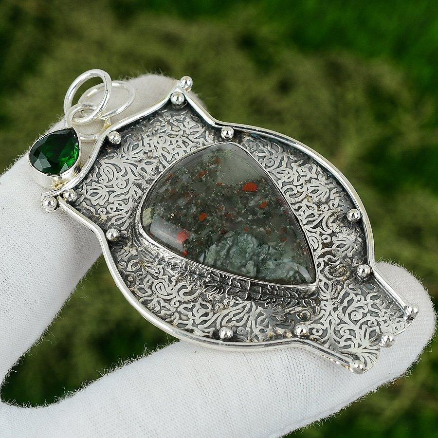 

Sterling Silver Pear Tabu Jasper Stone Chrome Diopside Bezel New Pendant Jewelry