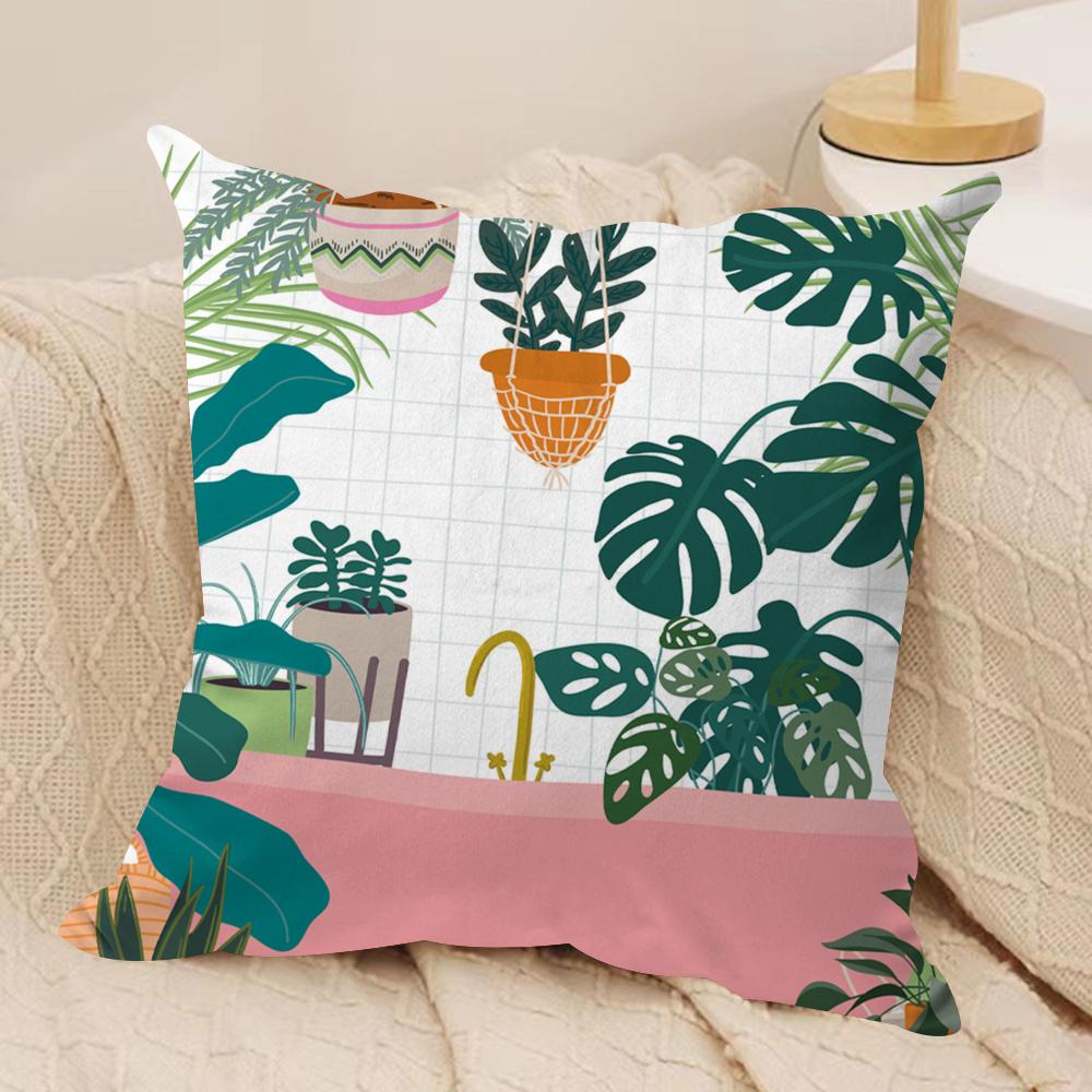 Botanical House Cushion Cover Soft Plush Fabric DoubleSided Printed Sofa Cushion Cover for All Seasons Home Decor Gift