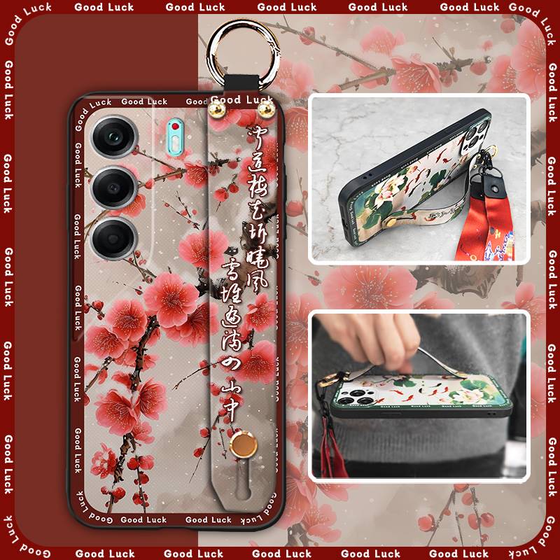 Shockproof Protective Phone Case For Tecno Camon40 4G/CM5 Durable Lanyard Anti-knock Phone Holder Silicone For Mom Ring