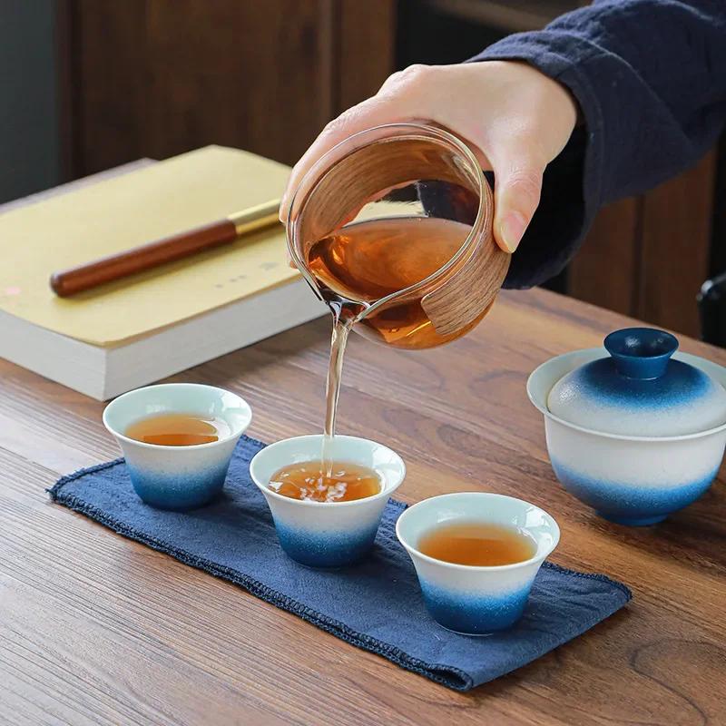 Ceramic Porcelain Kung Fu Tea Set Teaware Outdoor Travel Tea Set Tea Bag Anti-scalding One Pot Four Cups Teapot Tea Ceremony
