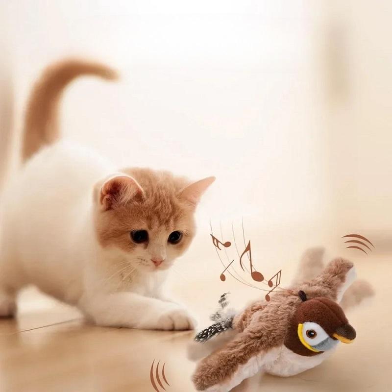Hot Cat Interactive Toys Catnip Electric Pat Bird Dog Cats Touch-Activated Squeaky Plush Toy Pet USB Rechargeable Cat Toy