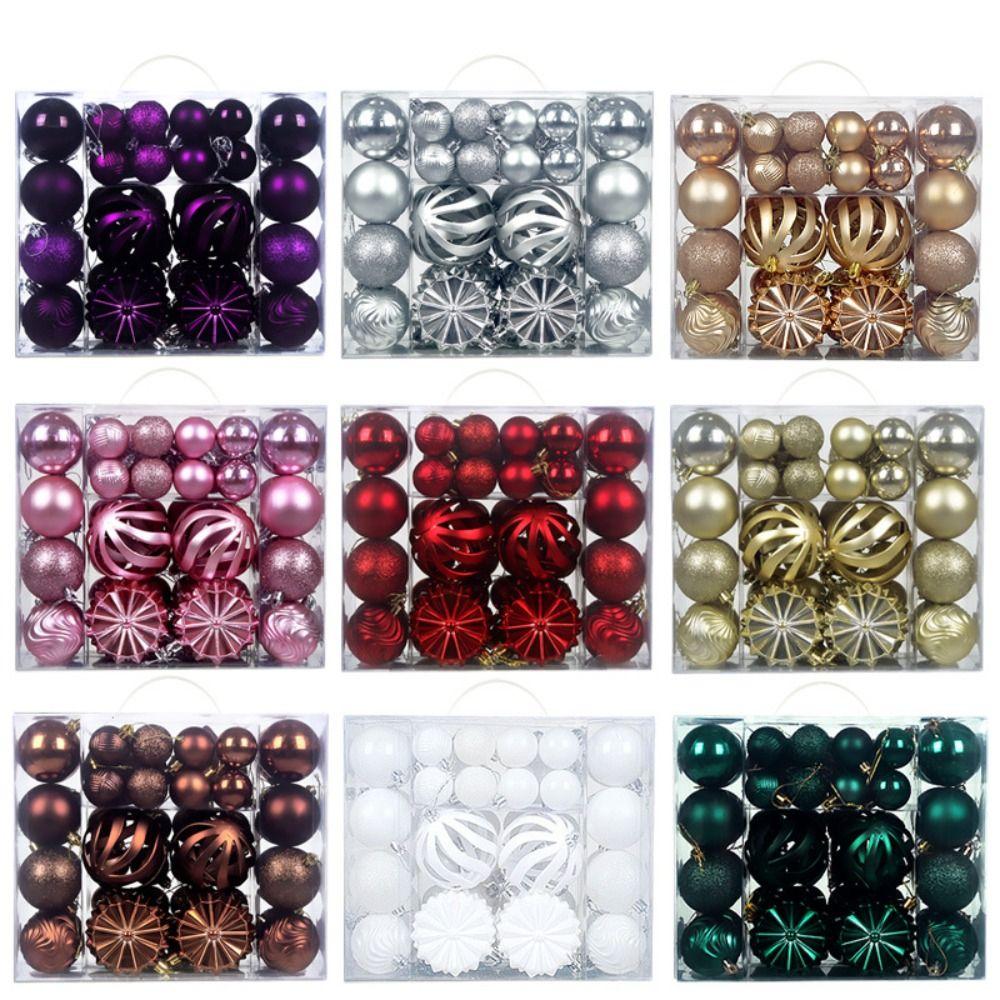 48PCS Plastic Christmas Ball Set 4/6/8cm Suspensable Christmas Tree Balls Solid Color Xmas Ornament Ball Scene Supplies