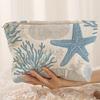 1pc Starfish Coral Shell Pattern Printed Corduroy Makeup Bag Lightweight Zipper Makeup Bag Multi Functional Makeup Storage Bag