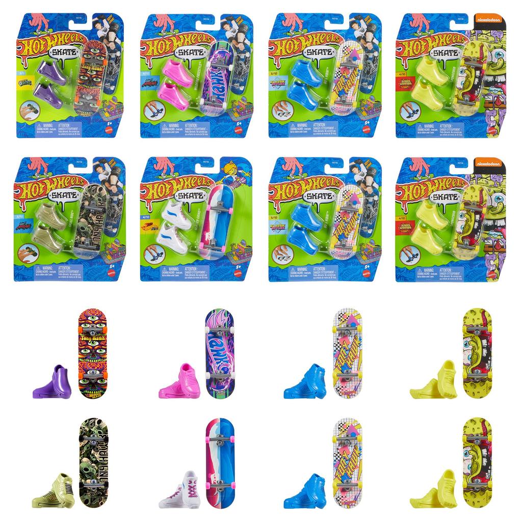 Hot Wheels Skate Basic Series Assorted Vehicle 16 Finger Skates with Box Ages Toys, Shoes, Set, 5+, Multi-Purpose, 987C-HGT46