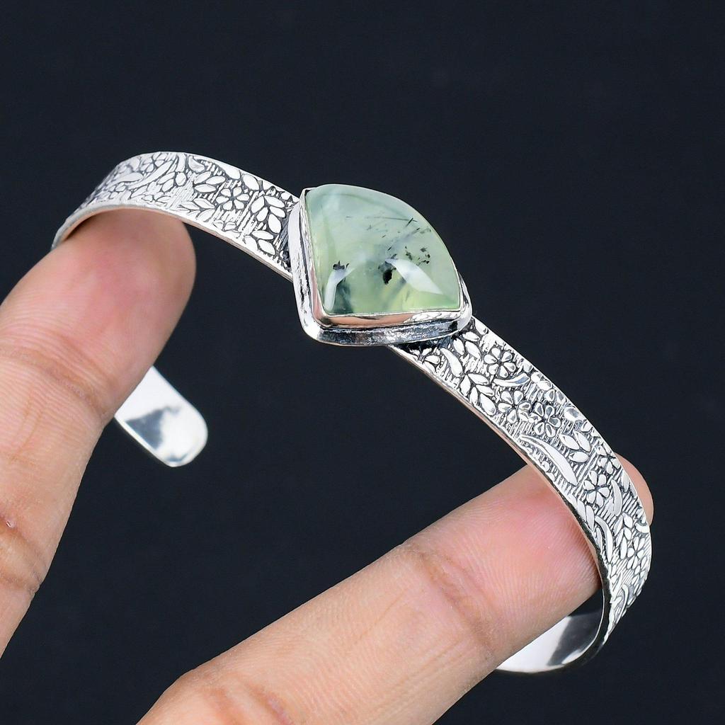 925 Sterling Silver Natural Moss Prehnite Engagement Mother New Bangle Bracelet