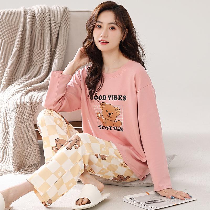 Pure Cotton Pajamas Women'S Cotton Long-Sleeved Trousers Women'S Casual Loungewear Set