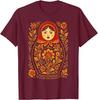 Matryoshka Doll Floral Print Graphic Tee Russian Nesting Folk Art Casual Cotton T-Shirt