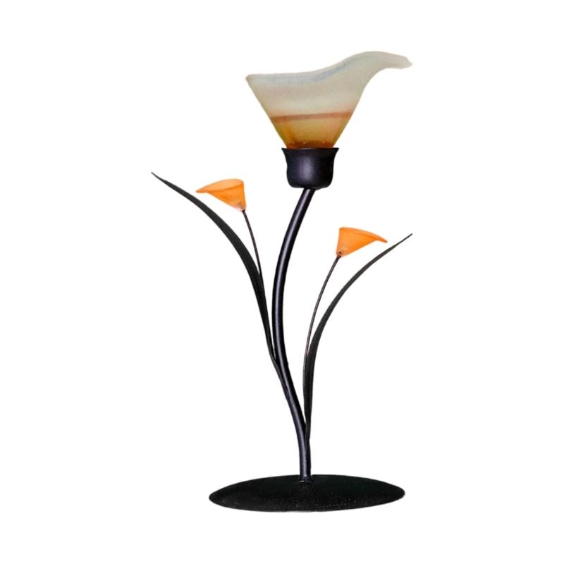 

Iron Candelabra with Glass Flower Buds Tabletop Candle Stand for Fireplaces Shelf Countertops Centerpieces Candlestick