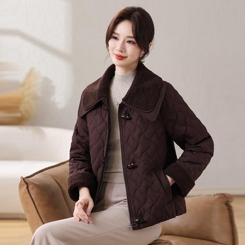 

Зимняя пуховая хлопковая одежда женское осенне-зимнее пальто с воротником из овчины 5XL [Recommended 150-80 kg] темно-коричневого