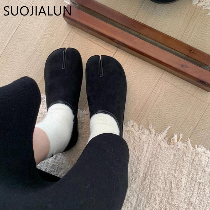 Fashion SUOJIALUN 2024 New Brand Women Flat Shoes Fashion Split Toe Slip On Ladies Elegant Loafer Shoes Soft Flat Heel Boat Shoes