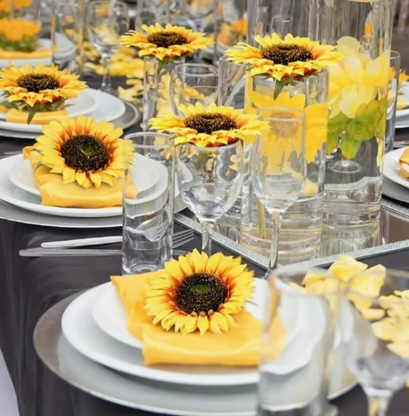 30-150Pcs Yellow Artificial Flower Heads Craft Floral Embellishments Wreaths Wedding Artificial Sunflower Flowers Decoration
