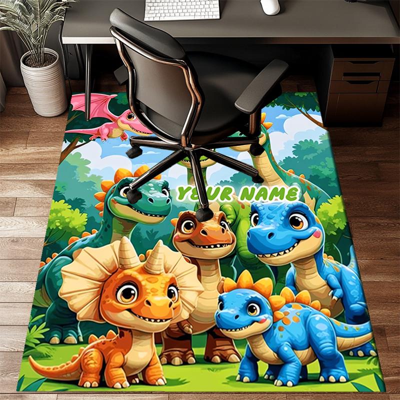 1PC Custom Name Dinosaur Friends Adventure Theme Floor Mat Ideal for Living Room, Game Rooms, Office, Bedroom, Floor Mat Playful Design