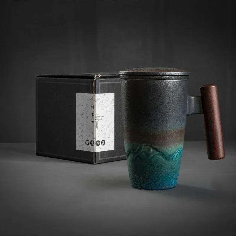 Kreativer Retro-Becher Keramik Große Teetasse Kaffee Handgefertigte Keramikbecher Tassen und Becher Geschäftsgeschenk-Set