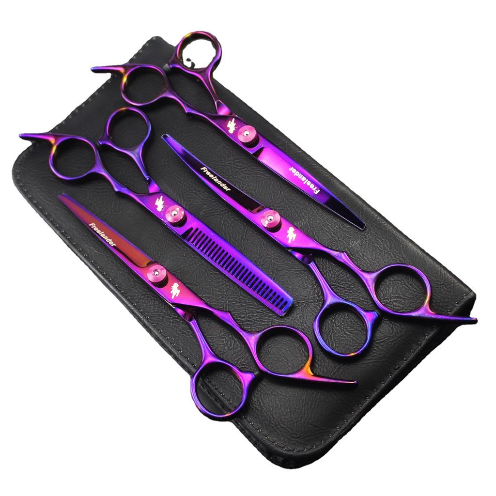 6.0 inch, color, purple 4-pack, pet grooming scissors, straight scissors, curved scissors, set.