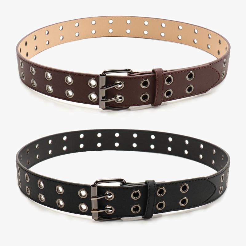 Punk Style Street Double Row Hole Women Casual Belt For Daily Versatile