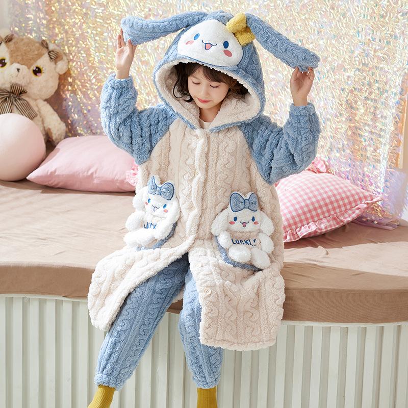 Kids Flannel Pajamas Set Boys Girls Warm Long Sleeve Top And Pants Sleepwear Winter Home Nightwear