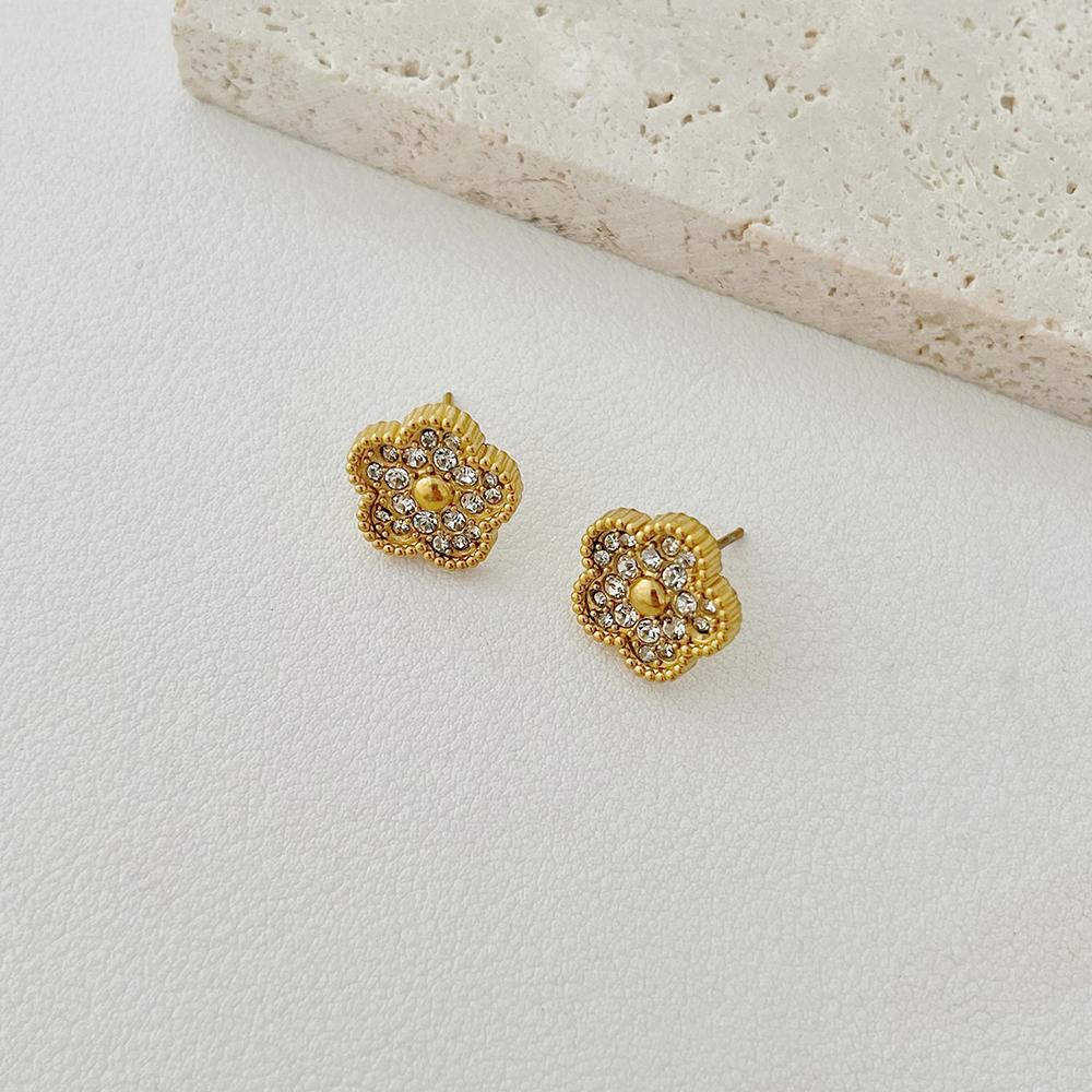 

ALTERA New Trendy Zircon Five Leaf Flower Earrings For Women Stainless Steel Clover Bracelets Necklace Zircon Gift Hot selling