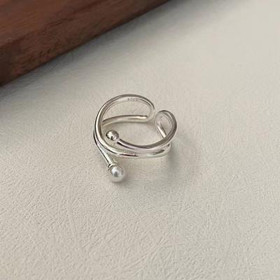 Korean Ins Pearl Simple Bracelet Line Multi-Layer Women's Opening Ring Sterling Silver 925 Trendy Niche Design Ring