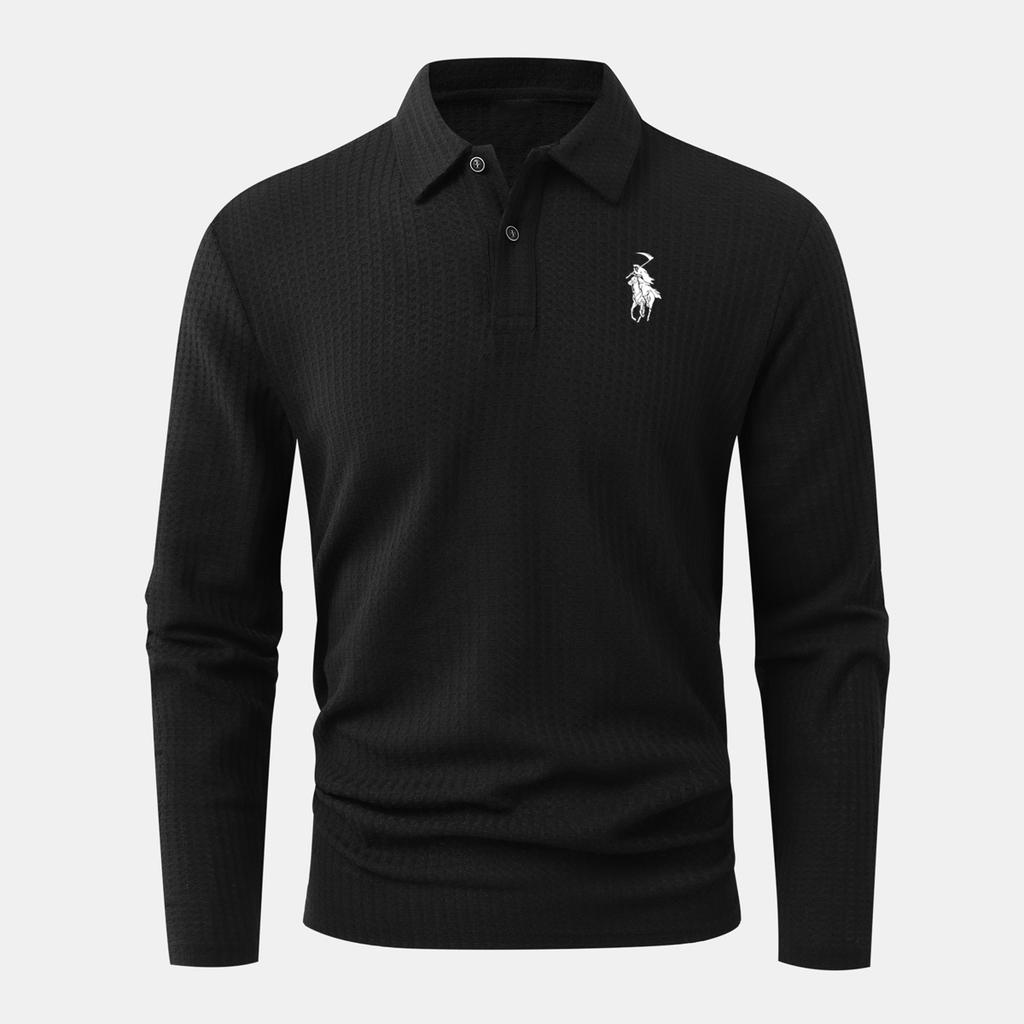 Pánské golfové polo triko s dlouhým rukávem, 2knoflíčkovou légou - odvádí pot - univerzální top pro venkovní aktivity i dojíždění