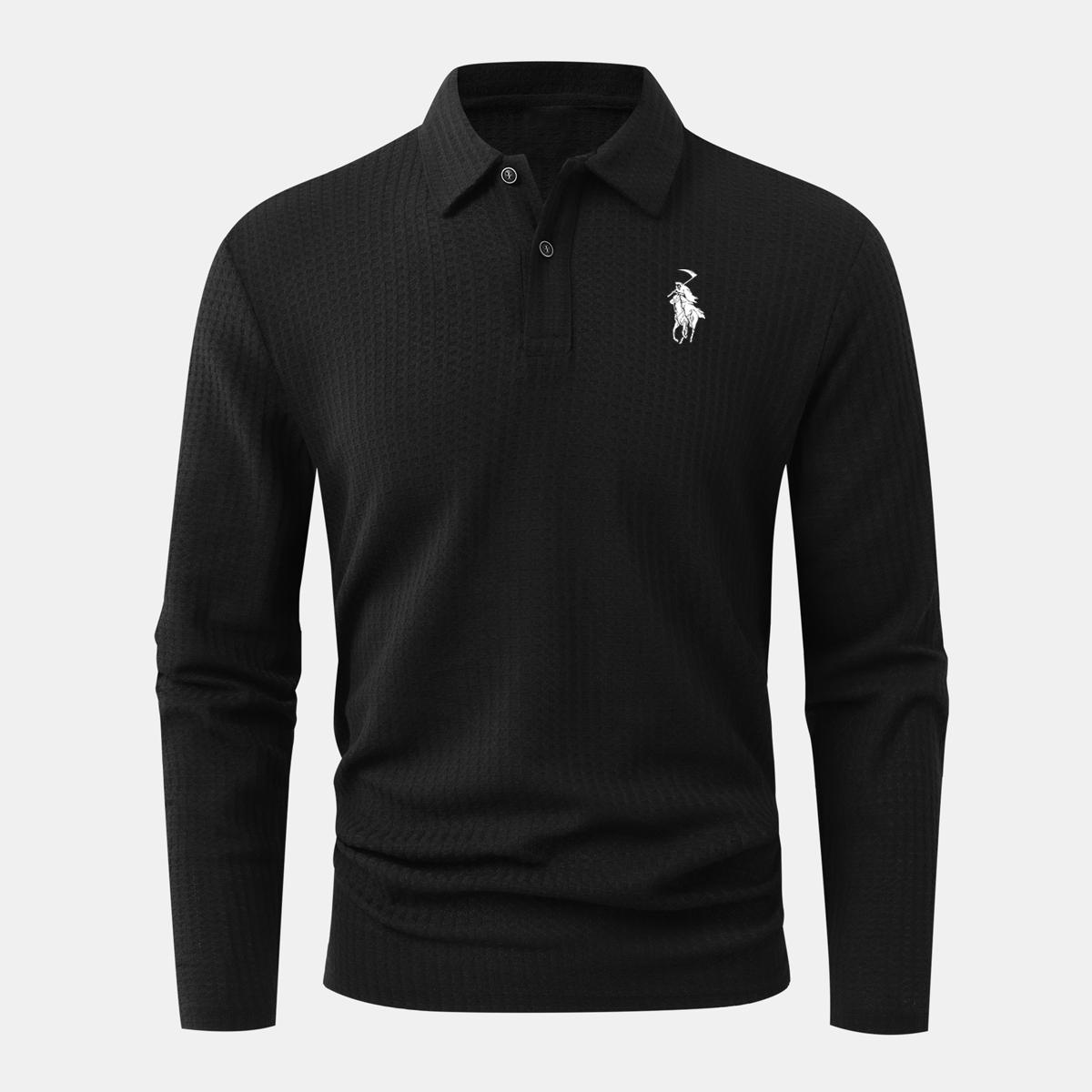 Herren Langarm Golf-Polohemd mit 2-Knopf-Leiste - feuchtigkeitsableitend - ein vielseitiges Oberteil für Outdoor-Aktivitäten und den Weg zur Arbeit S schwarz