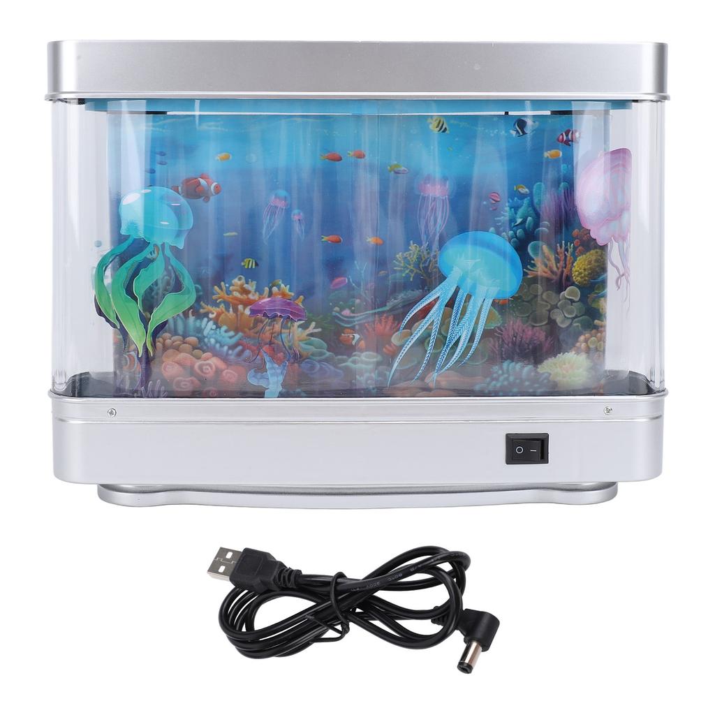 Fake Fish Tank Lamp with Moving Fish LED White Light USB 5V Plug In Artificial Aquarium Lamp for Desktop Bedroom