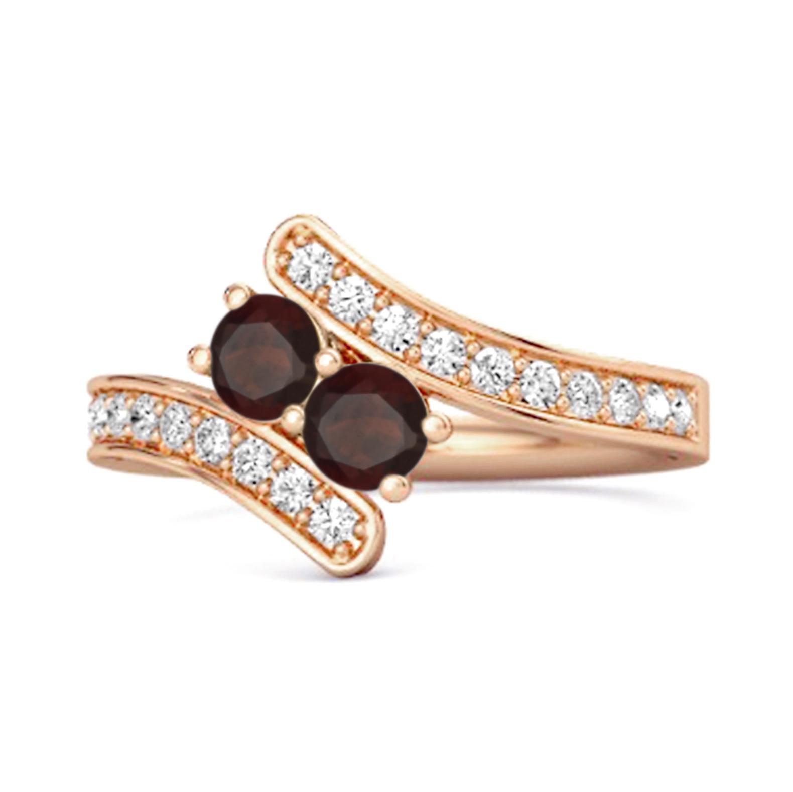 

Garnet Twin Stone pave Bypass Ring - 925 Sterling Silver Rose Gold Vermeil 8 Яскраво-рожевий