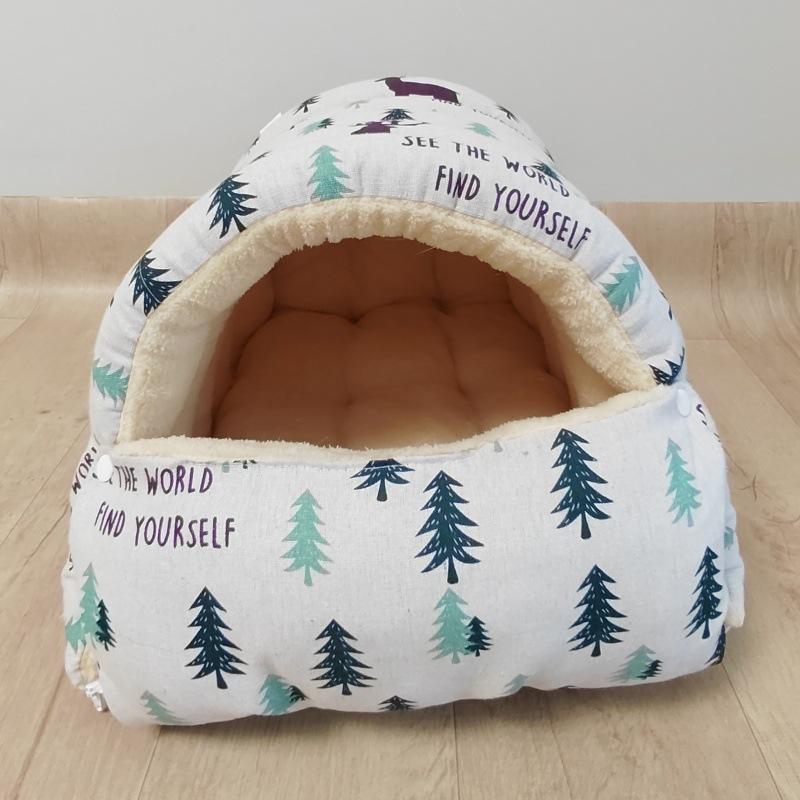 

Закрытое зимнее плюшевое теплое гнездо для кошки, рождественское, новогоднее, печатное гнездо для собаки, съемное, моющееся, износостойкое гнездо для питомца S