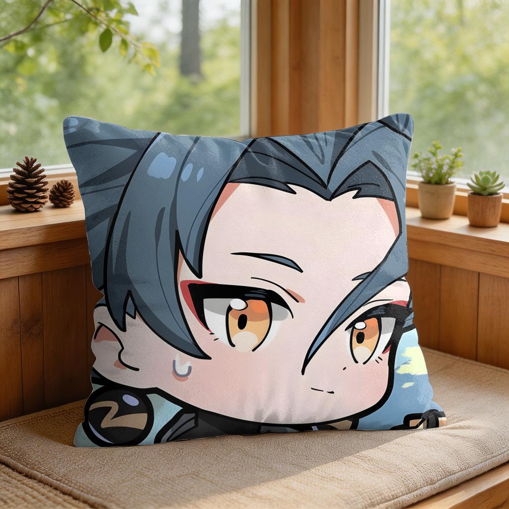Ji Yan Cute Wuthering Waves Cushion Cover Square Short Plush Pillow Case Living Room Sofa Home Decor Funda X