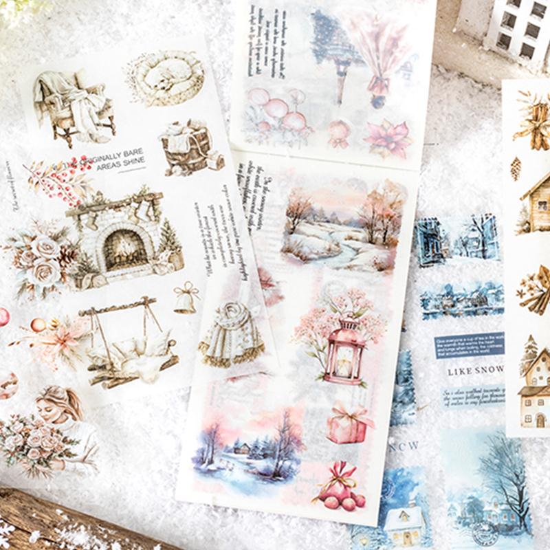 Mr. Paper, Winter Character Theme Dual Material Landscape Stickers, Scrapbook, Phone Case, Diary Decoration, Stationery Stickers