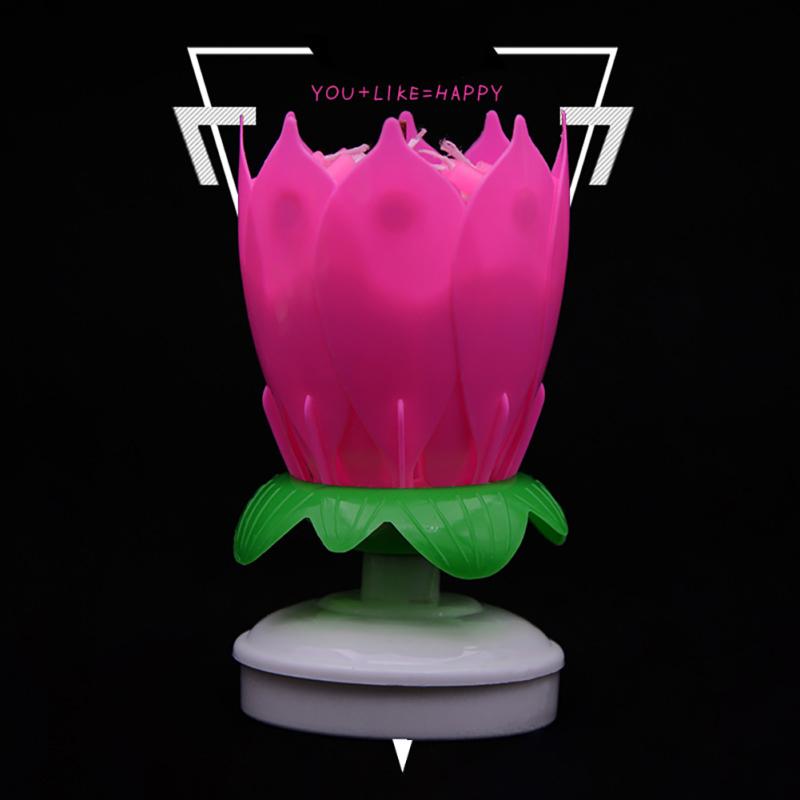 Musical Birthday Cake Candle Double Layer Lotus Flower Opening Rotating Candle For Birthday Cakes